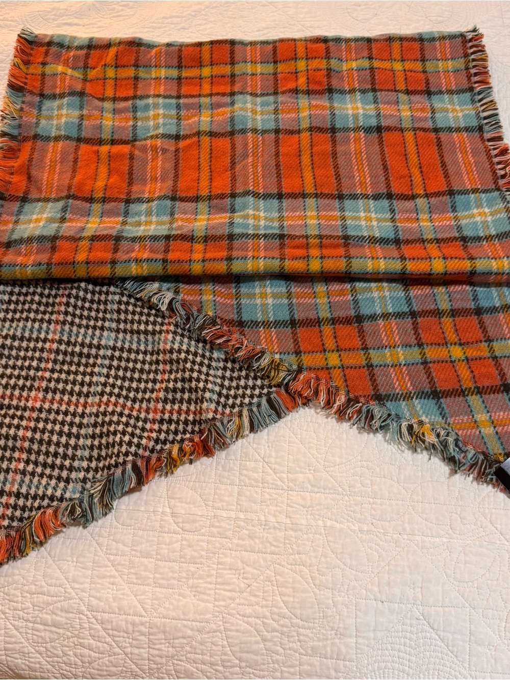 The Limited Orange & Blue Plaid Reversible Shawl Wrap Scarf